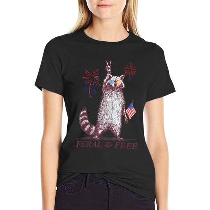 Feral & Free Funny Patriotic Racoon Feral And Free 4th July  Durable T-Shirt