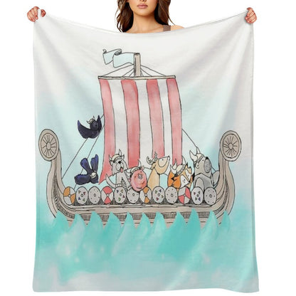 Viking Longship Blanket in Cardinal Red Throw Blanket