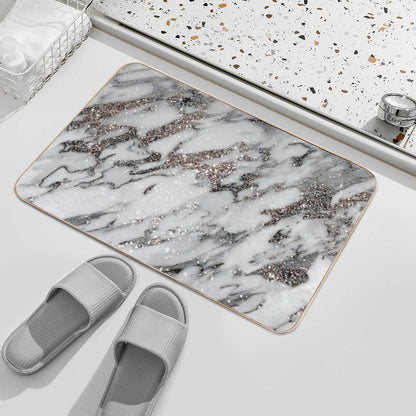 Classic White Marble Silver Glam #1 (Photo of Glitter Only - Not Reflective) Bath Mat