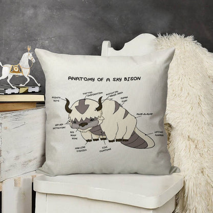 Anatomy of A Sky Bison Linen Throw Pillow Cover