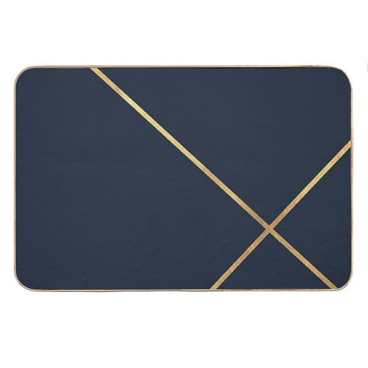 Minimalist Midnight Navy And Gold Lines Bath Mat