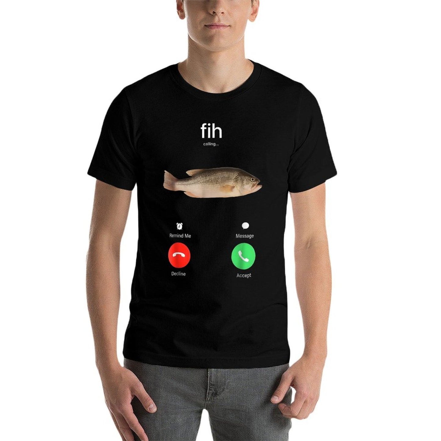 Fih Calling Remind Me Message Decline Accept Phone Call Fish  Cotton T-Shirt