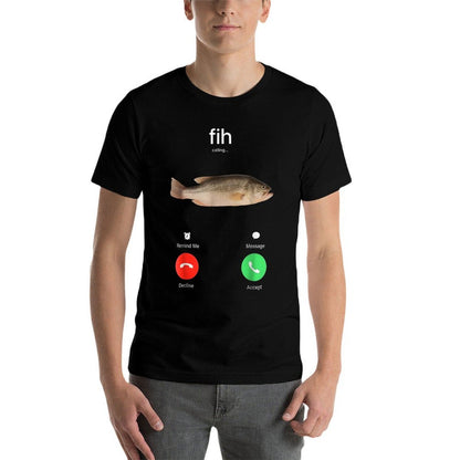 Fih Calling Remind Me Message Decline Accept Phone Call Fish  Cotton T-Shirt