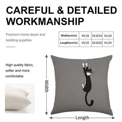 Black And White Cat Hanging On  Funny Tuxedo Cat Linen Throw Pillow Cover