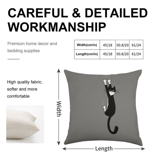Black And White Cat Hanging On  Funny Tuxedo Cat Linen Throw Pillow Cover