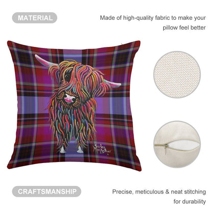 SCoTTiSH HiGHLaND CoW ' TaRTaN BoLLY P ' BY SHiRLeY MacARTHuR Linen Throw Pillow Cover
