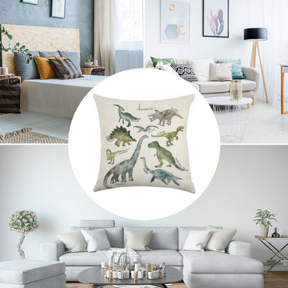 Dinosaurs Linen Throw Pillow Cover