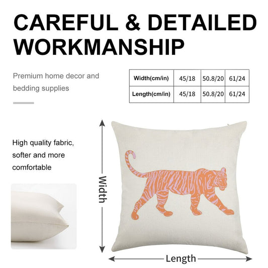 Orange And Pink Tiger Linen Throw Pillow Cover