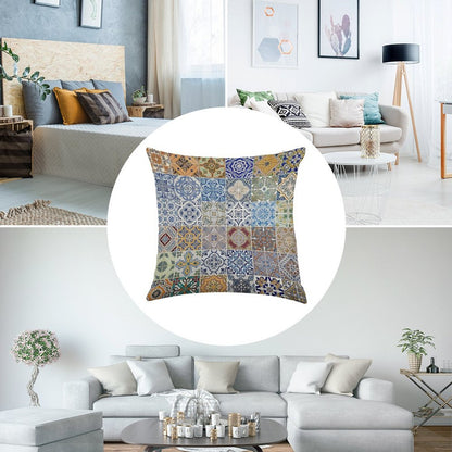 Set of 48 Ceramic Tiles Patterns Linen Throw Pillow Cover
