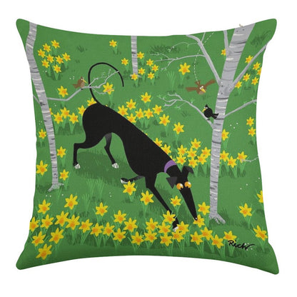 Daffodil Hound Linen Throw Pillow Cover