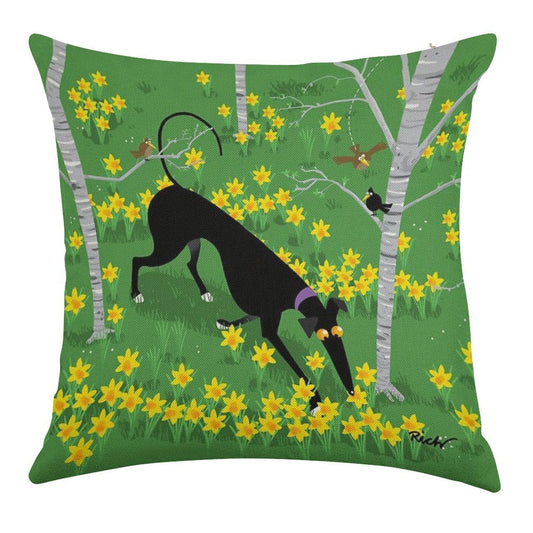 Daffodil Hound Linen Throw Pillow Cover