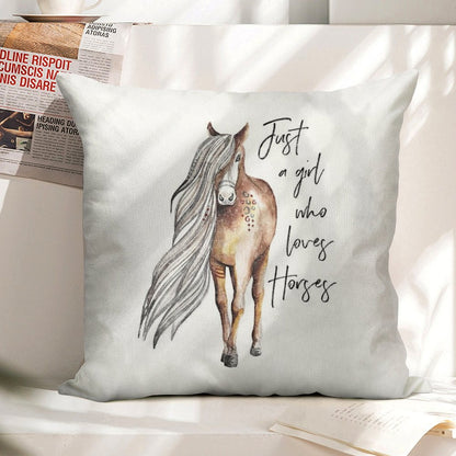 Just A Girl Who Loves Horses - Horse Lover Design Linen Throw Pillow Cover