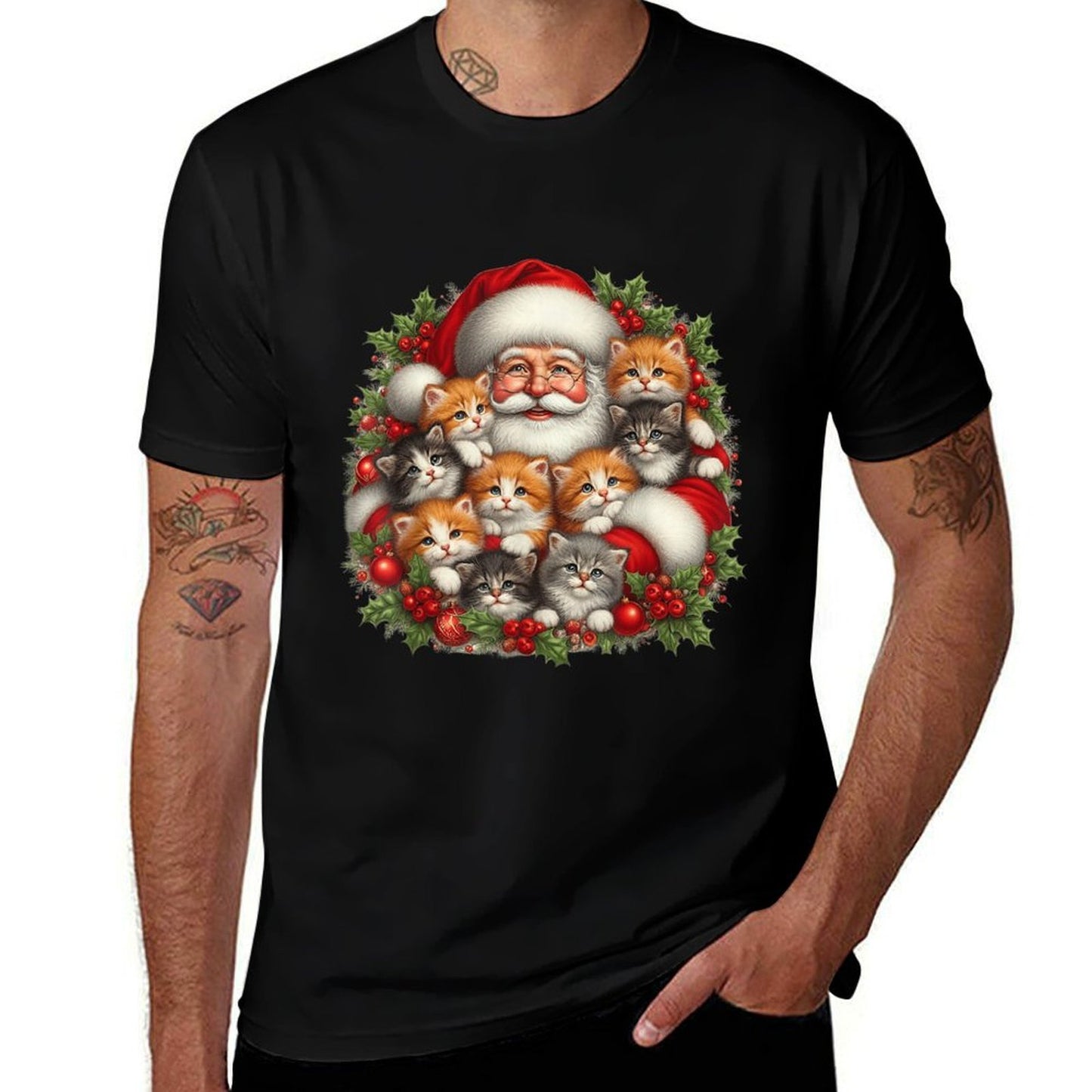 Santa Claus And Kittens Merry Christmas for Women Kids  Affordable Price T-Shirt
