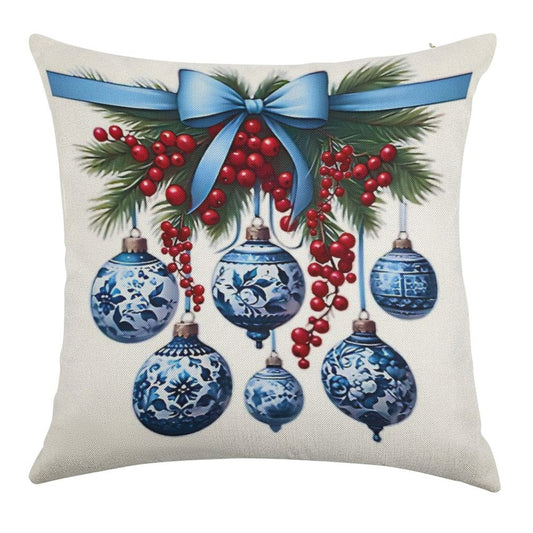 Chinoiserie Christmas Holiday. Blue And White Linen Throw Pillow Cover