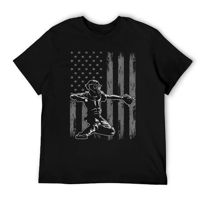Baseball Catcher Shirt For Boys Men, Baseball USA Flag T-Shirt