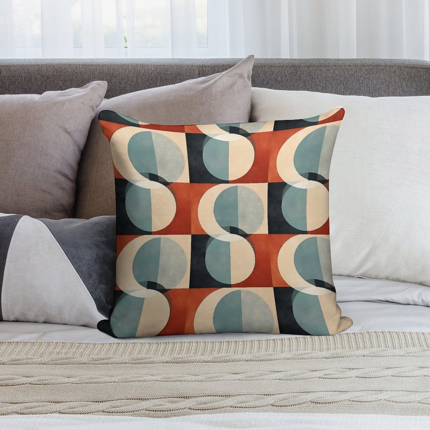 Mid Century Abstract Retro Geometric Art Soft Multiple Sizes Throw Pillow