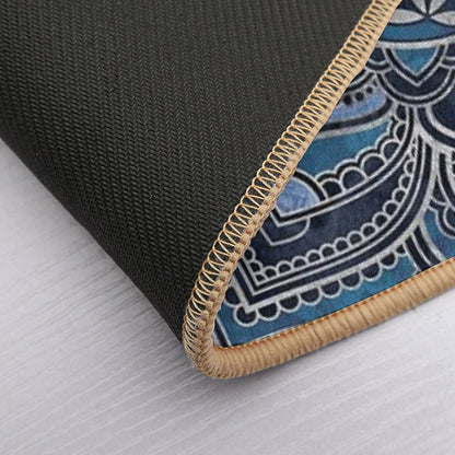 Flower of Life in Lotus Mandala - Blue Crystal And Silver Bath Mat