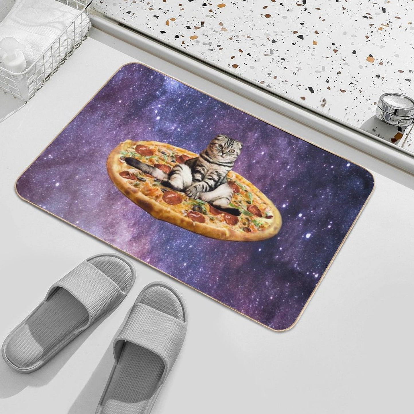 Pizza Cat in Space  Anti-Trip Bath Mat