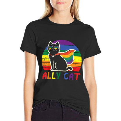 Gay Pride Month Ally Cat Funny LGBTQ Rainbow Men Women Kids  Graphic-printed T-Shirt