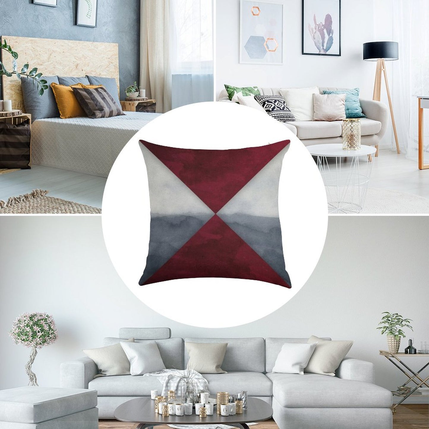 Maroon And Grey Linen Throw Pillow Cover