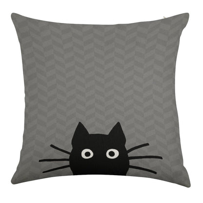 Black Cat Face Linen Throw Pillow Cover