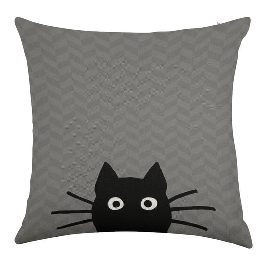 Black Cat Face Linen Throw Pillow Cover
