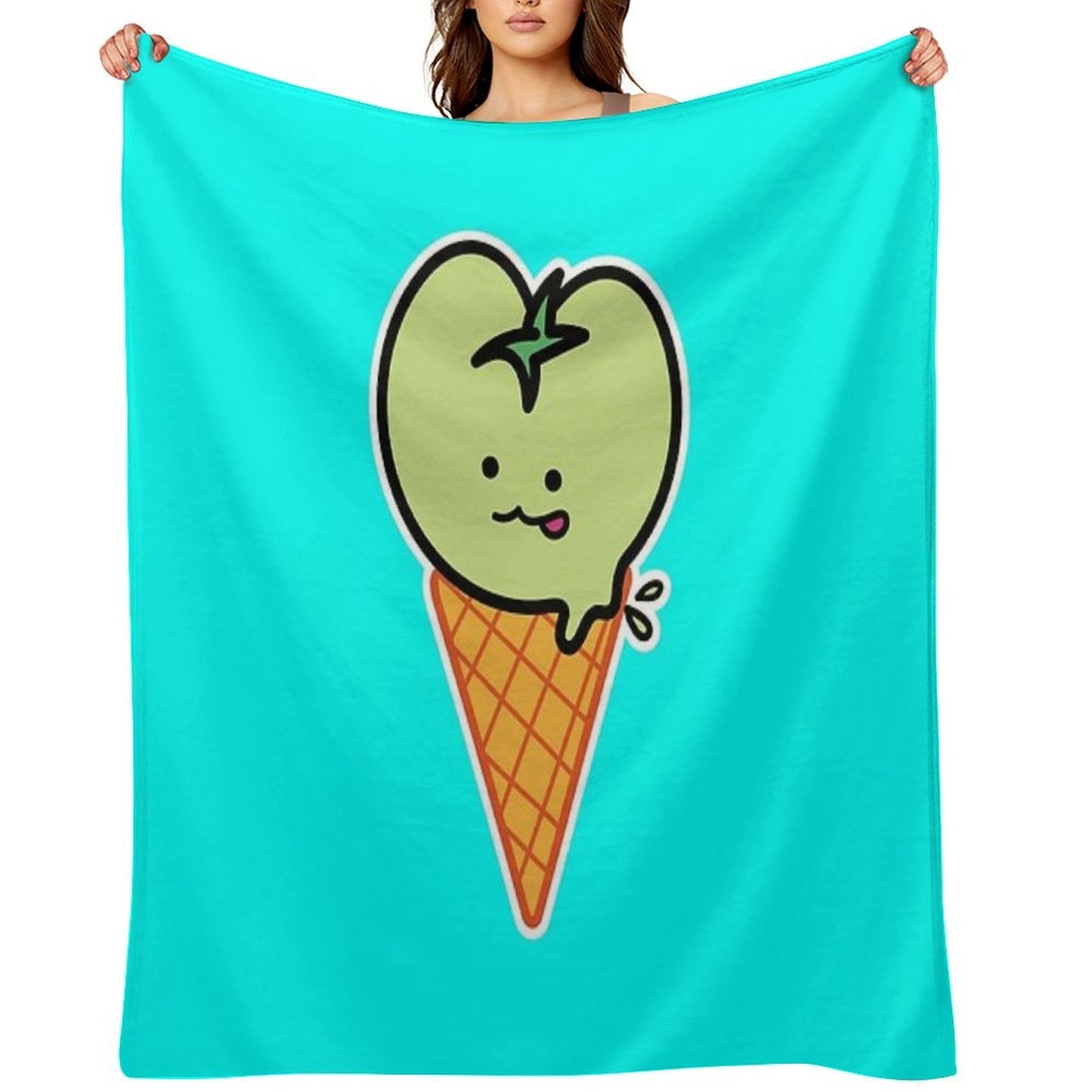 Kawaii Green Tomato Mascot No. 4 Throw Blanket