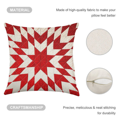 Red And White Lone Star Quilt Linen Throw Pillow Cover