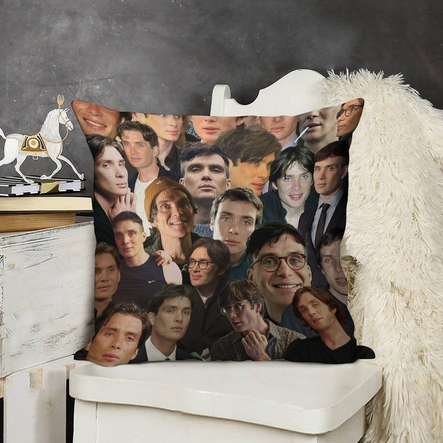 Cillian Murphy Photo Collage Linen Throw Pillow Cover