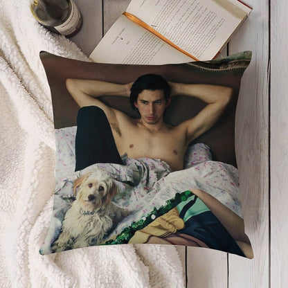 Adam Driver with Dog Photosession Linen Throw Pillow Cover