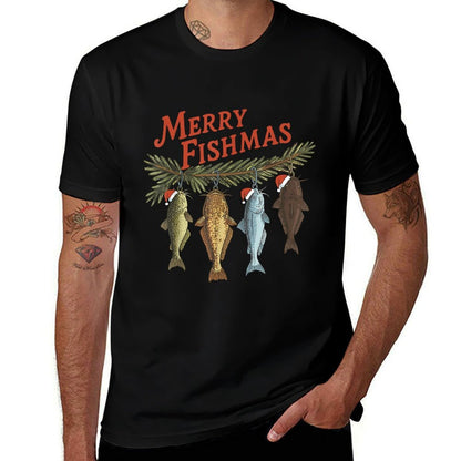 Merry Fishmas Santa Fishing Funny Fisherman Christmas  Wrinkle-resistant T-Shirt