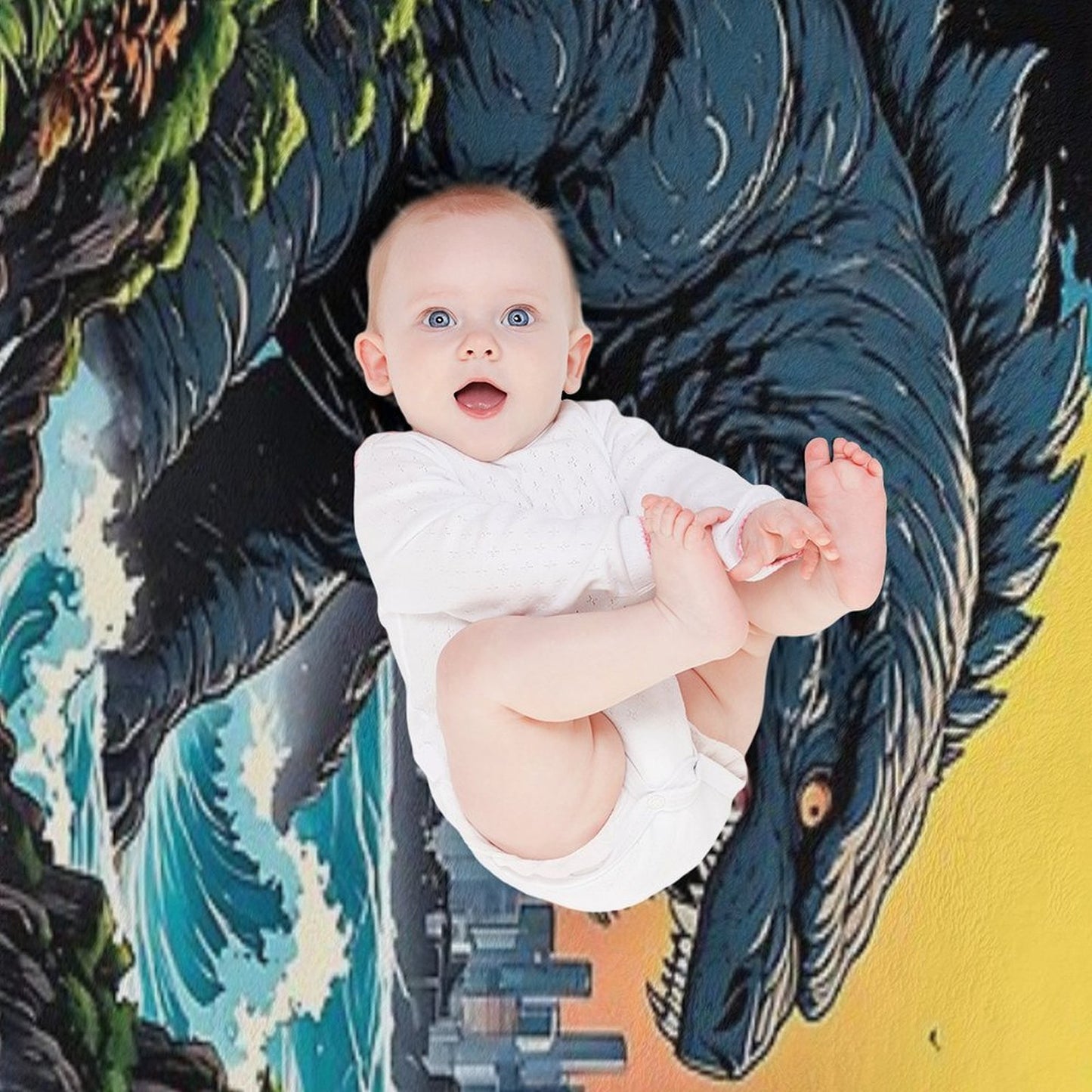 Godzilla Water Monster Gojira Retro Anime Japanese Art Throw Blanket