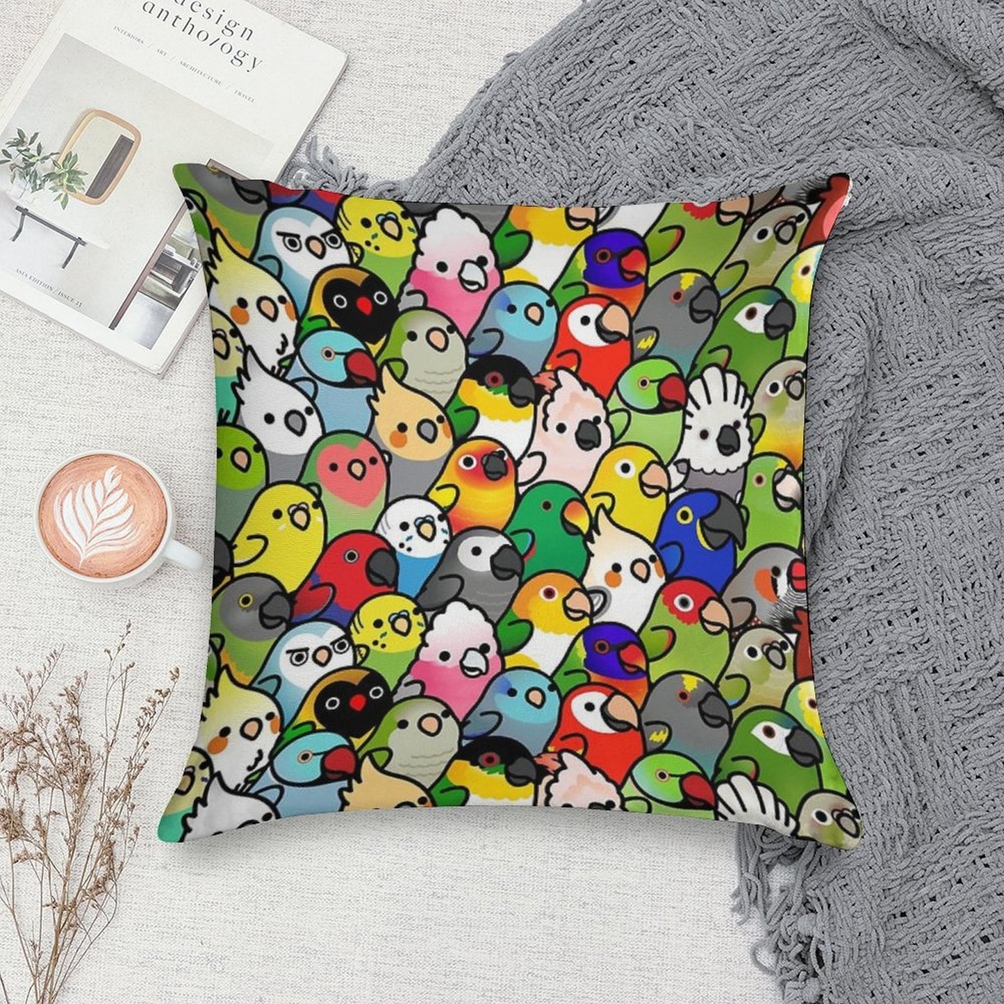 Everybirdy Pattern 2023 Soft Short Plush Fabric Throw Pillow