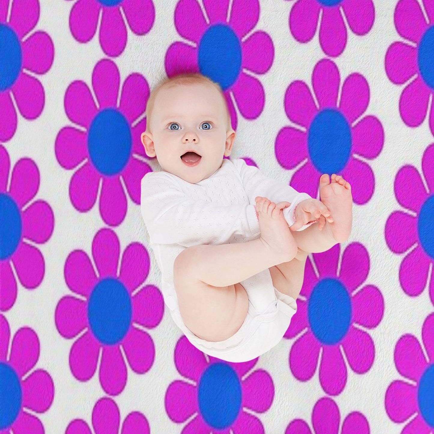 Pink Blue Hippie Flower Power Daisy Throw Blanket