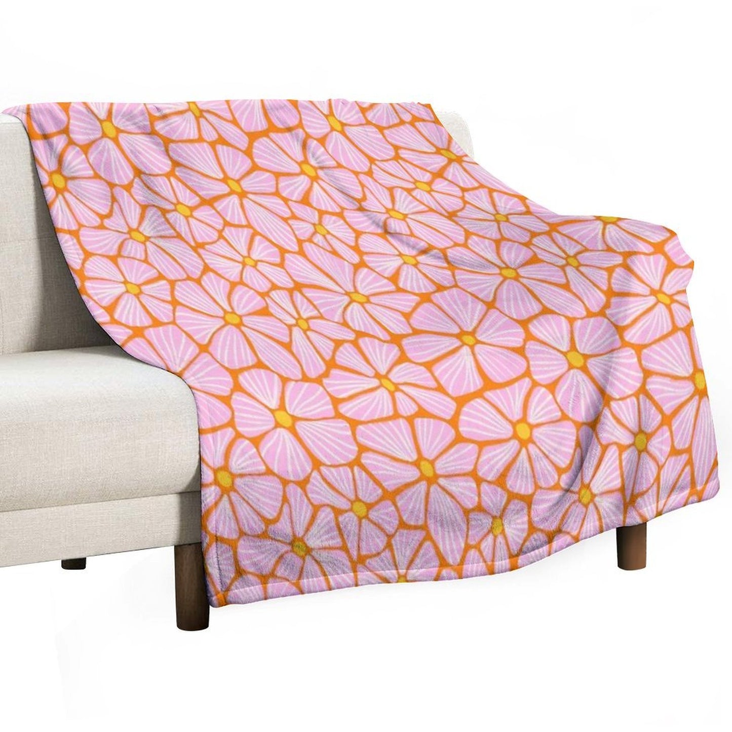 Flower Power Seventies Sixties Hippie Flowers Pattern Orange Pink Throw Blanket