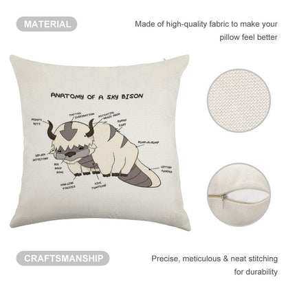 Anatomy of A Sky Bison Linen Throw Pillow Cover