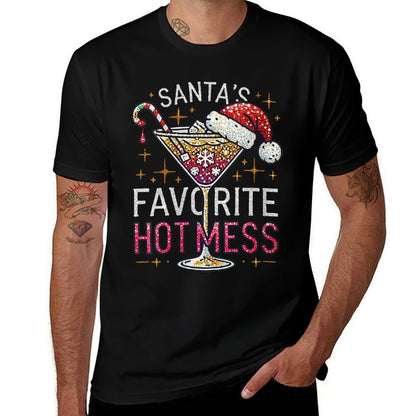 Womens Santas Favorite Hot Mess Christmas Holiday Martini Drink Comfortable T-Shirt