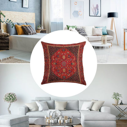 Red Persian Rug Linen Throw Pillow Cover