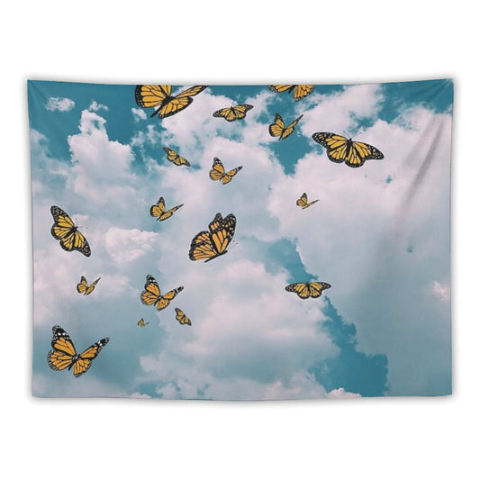 Monarch Butterflies Flying in The Sky (vintage)  - Photography And Illustration Tapestry