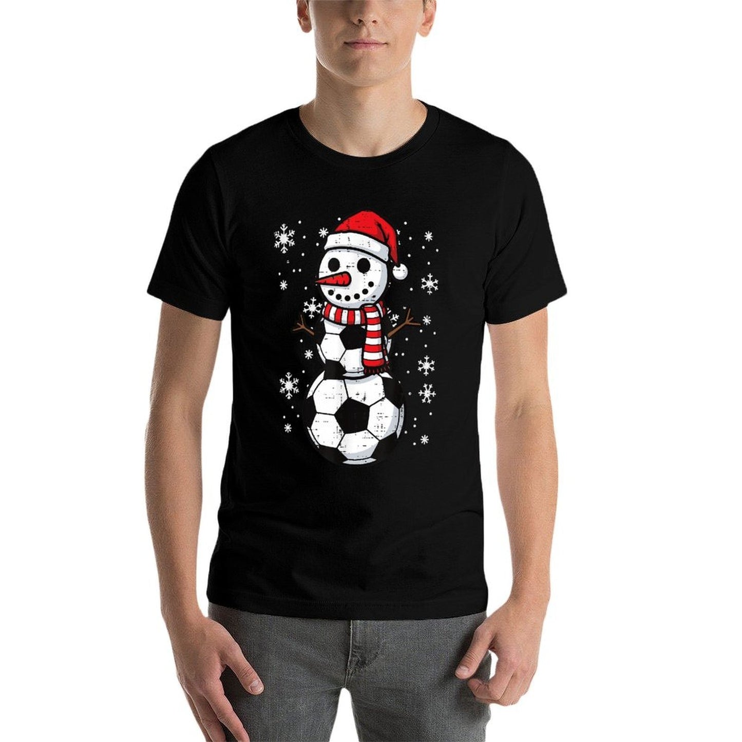 Christmas Soccer Ball Snowman Xmas Football Boys KDS Men  Lightweight T-Shirt