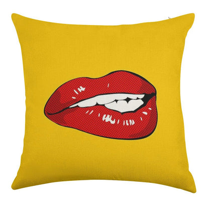 Sexy Biting Lips Throw Pillow Face Mask Linen Throw Pillow Cover