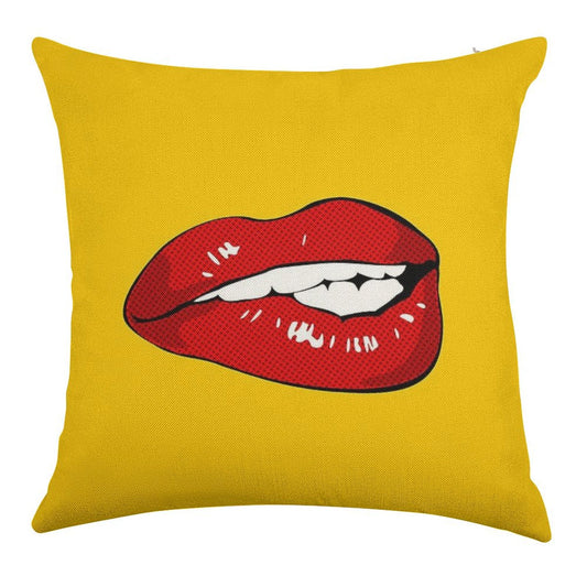 Sexy Biting Lips Throw Pillow Face Mask Linen Throw Pillow Cover