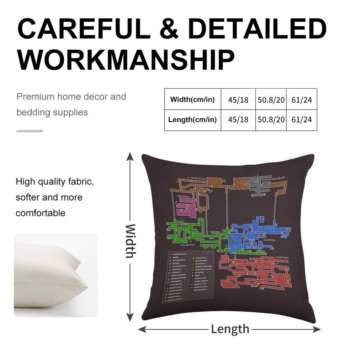 Super Metroid Map Linen Throw Pillow Cover