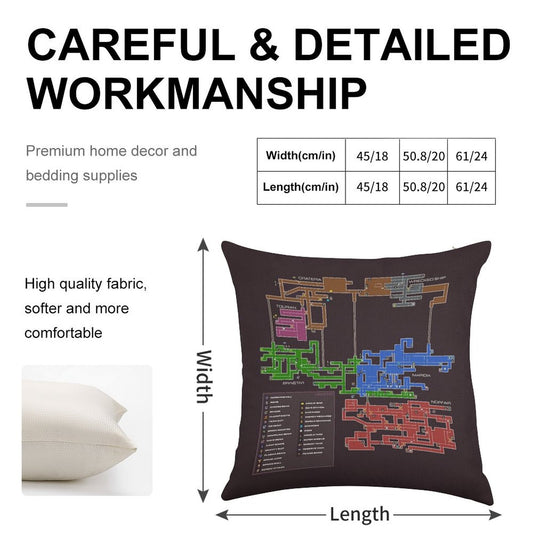 Super Metroid Map Linen Throw Pillow Cover