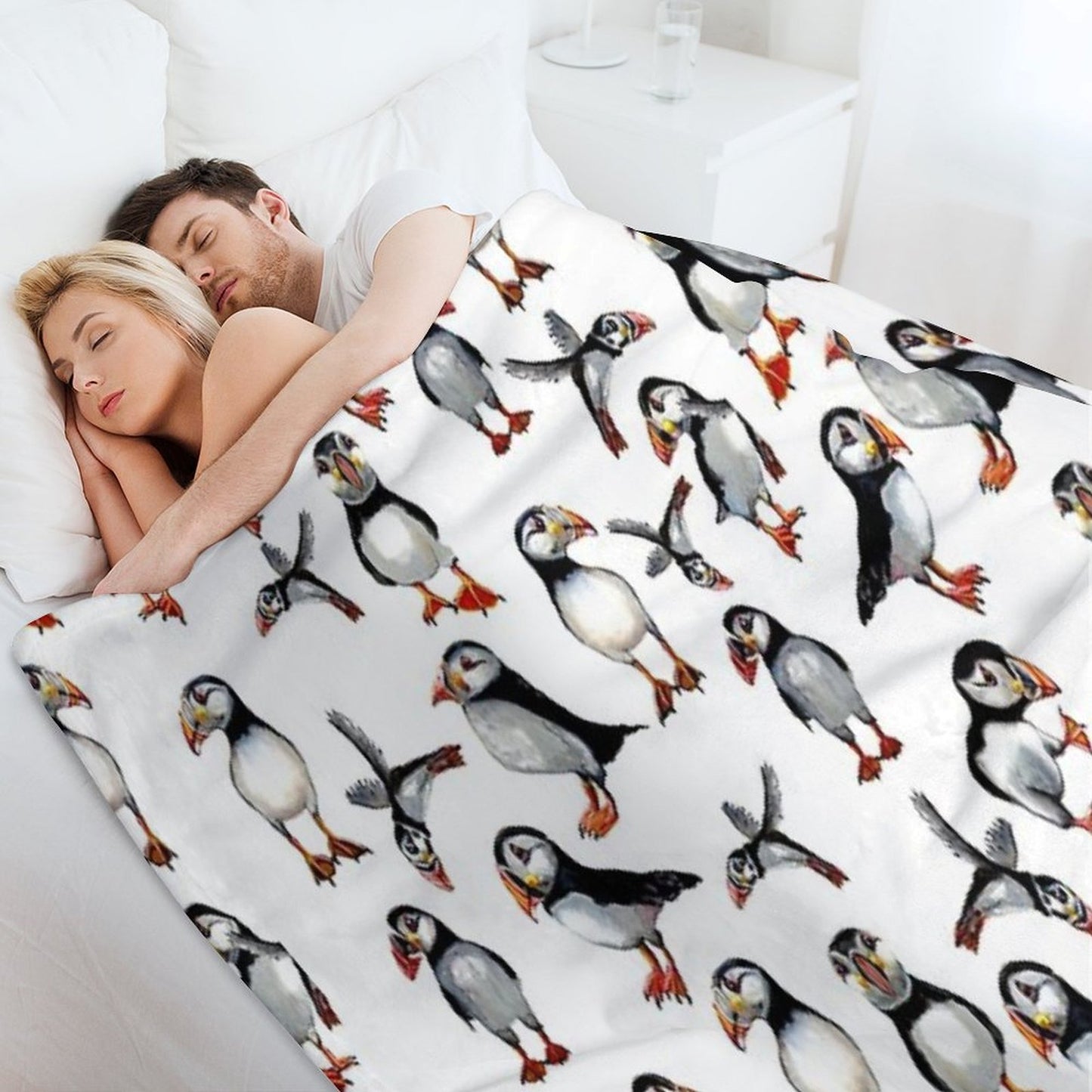 Puffins Pattern Throw Blanket