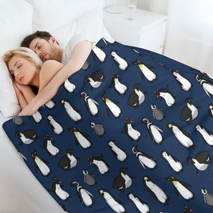 Cute Penguin Pattern (Dark Blue Variant) Throw Blanket