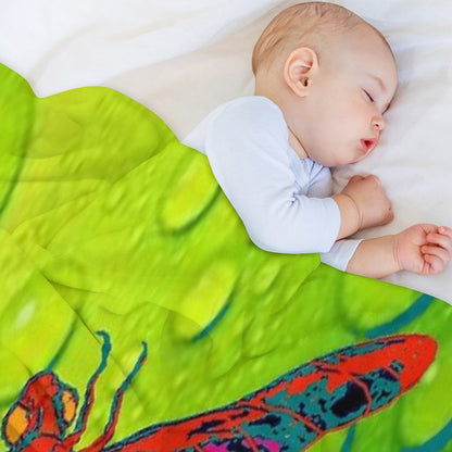 RED DRAGONFLY GREEN DEW PATTERN ART Throw Blanket
