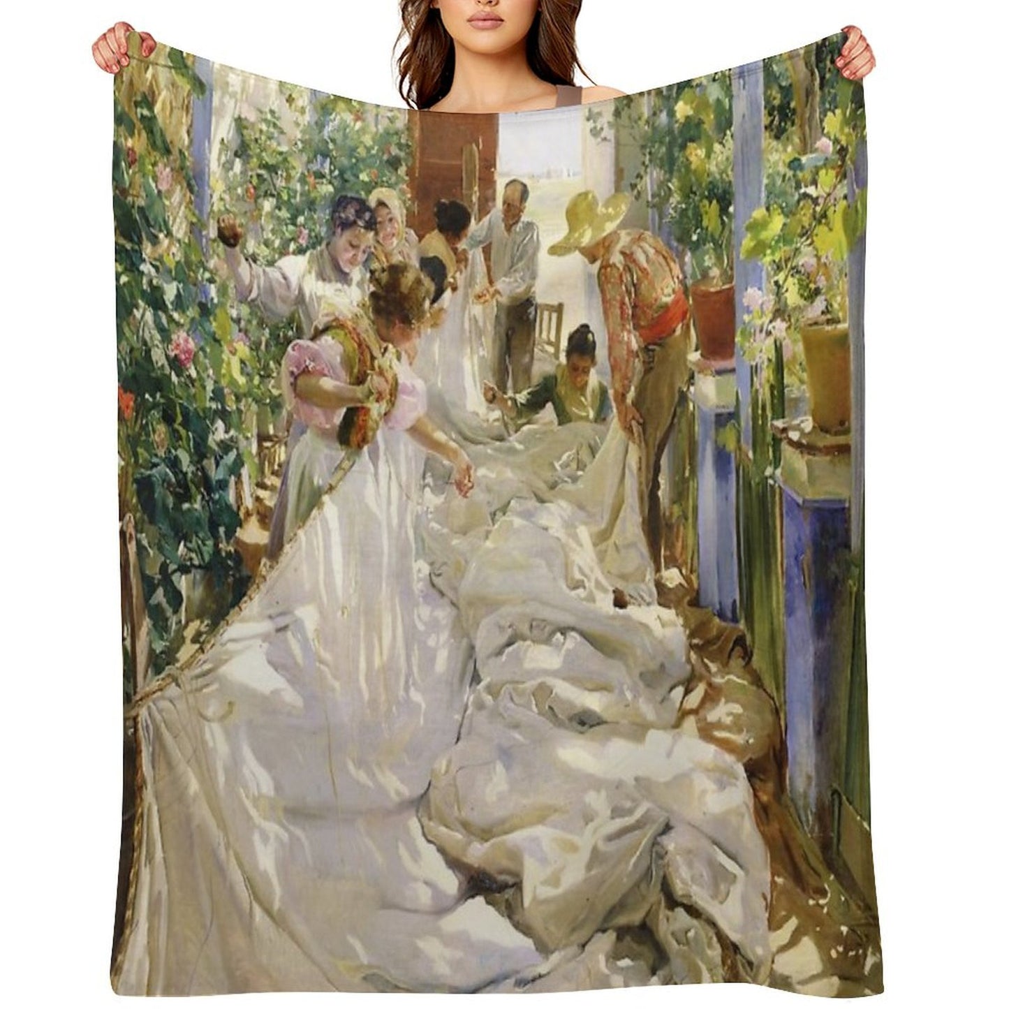 Joaquín Sorolla - Sewing The Sail Throw Blanket