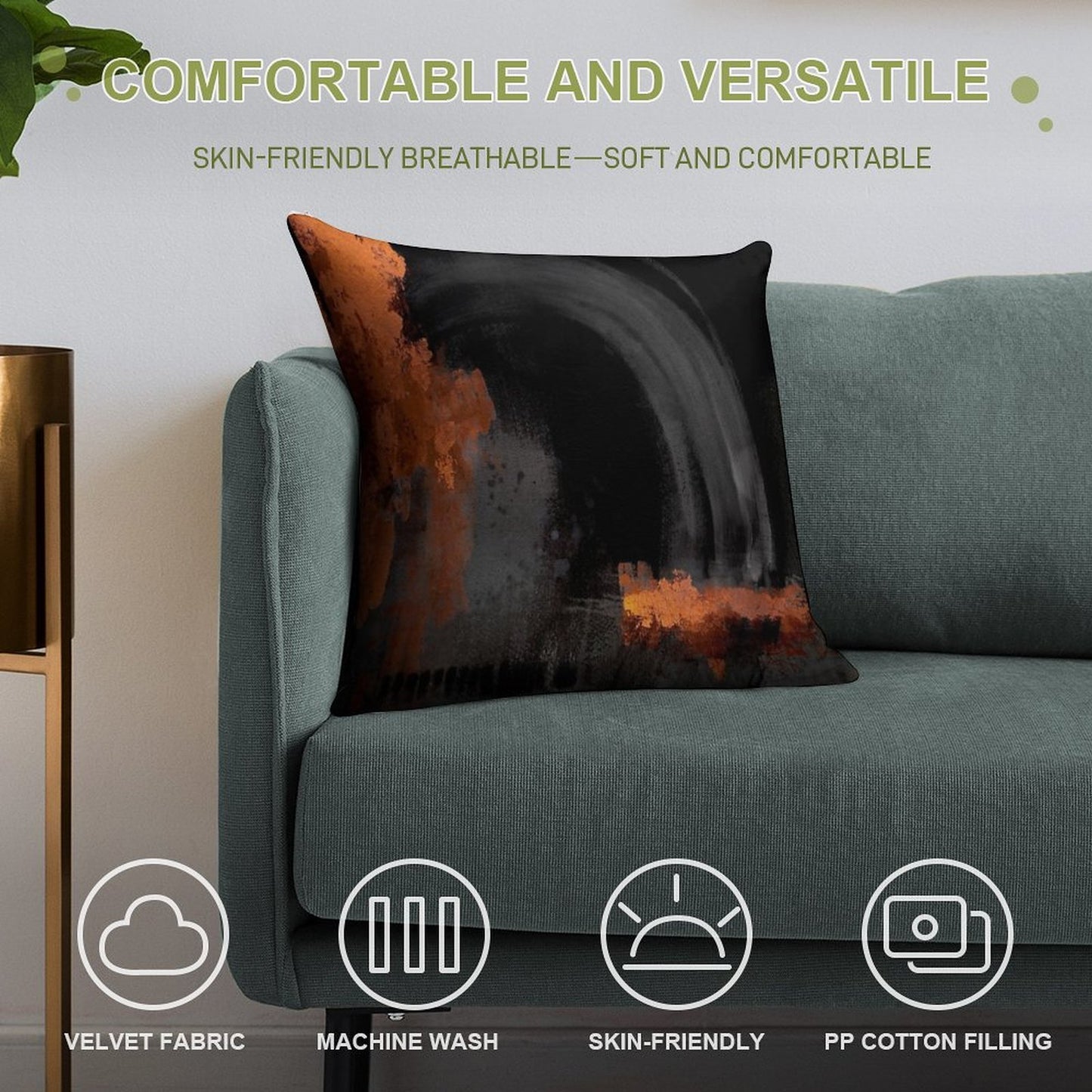 Black Orange Abstract Soft Home Decor Throw Pillow