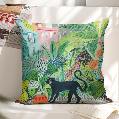 Jungle Panther Linen Throw Pillow Cover